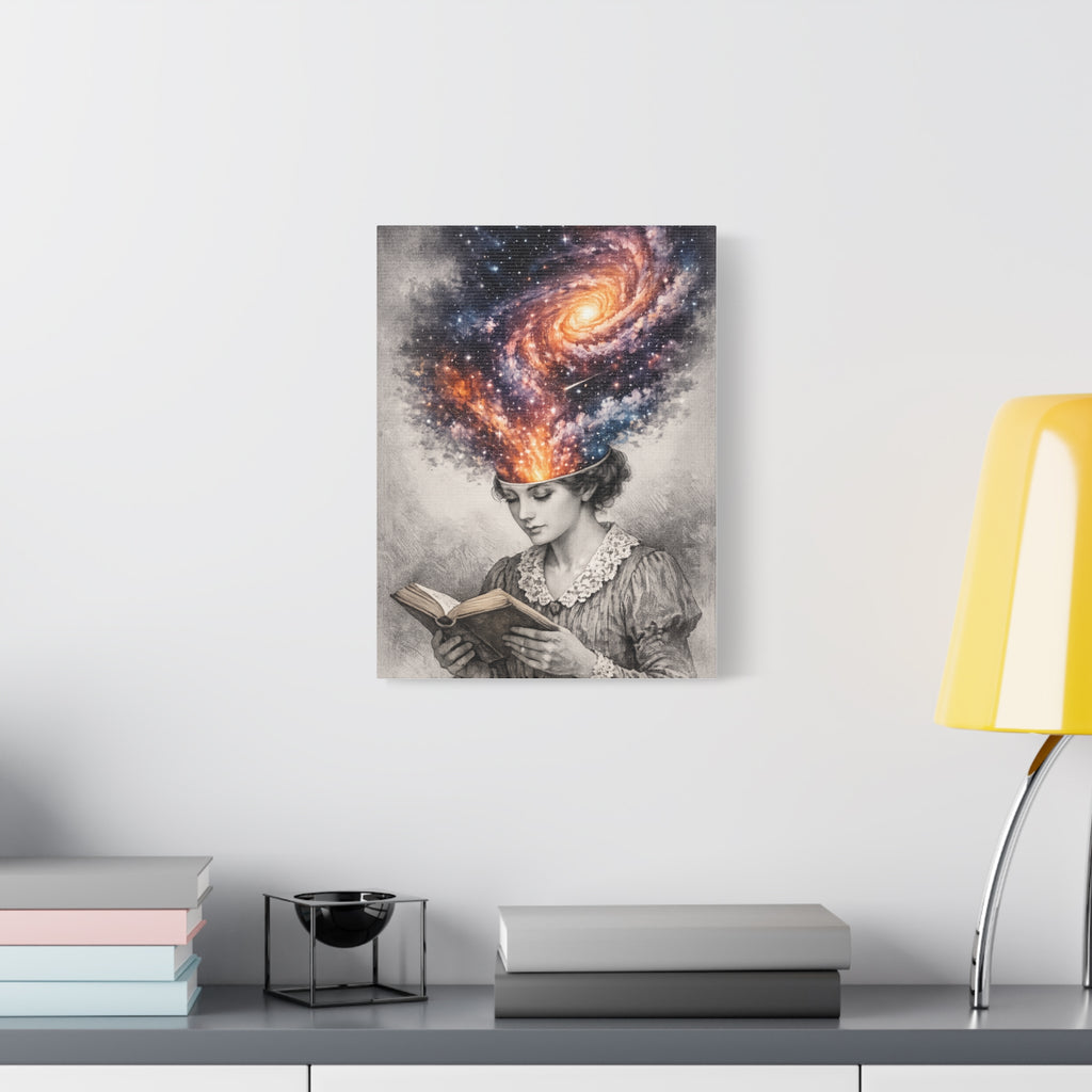 Cosmic Reader Canvas Wall Art | Surreal Galaxy Book Lover Artwork | Vintage Reader & Artist Inspired Print | Literary Fantasy Home Decor - Designity