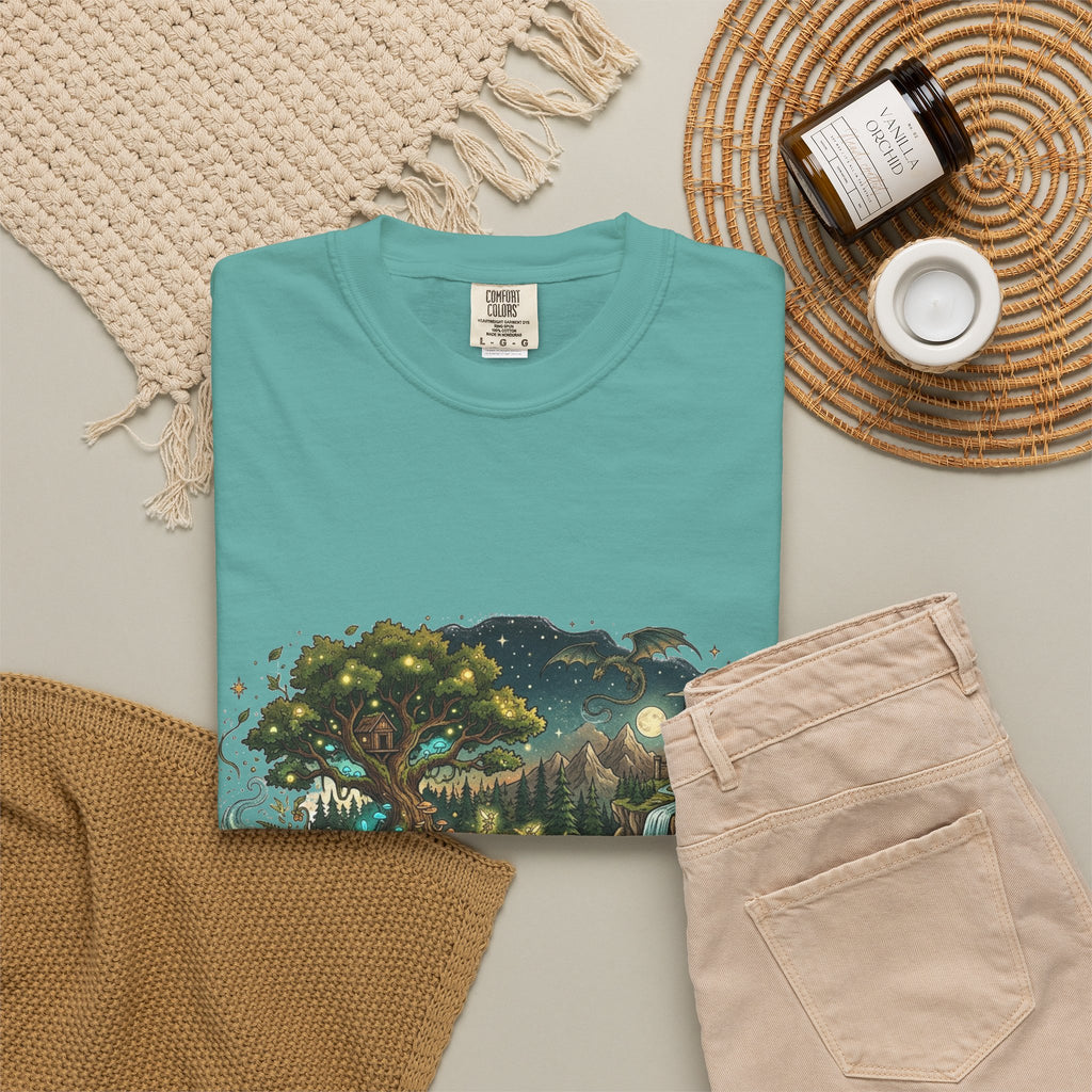 Fantasy Book Lover T-Shirt | Enchanted Forest Open Book Tee | Magical Reading Shirt | Cottagecore Nature Graphic Tee | Reader Gift for Women & Men