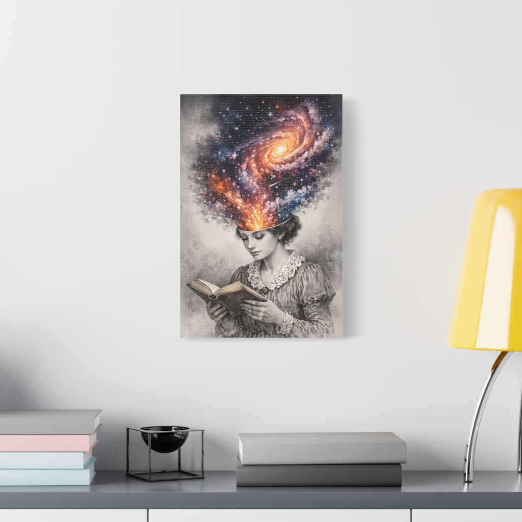 Cosmic Reader Canvas Wall Art | Surreal Galaxy Book Lover Artwork | Vintage Reader & Artist Inspired Print | Literary Fantasy Home Decor - Designity