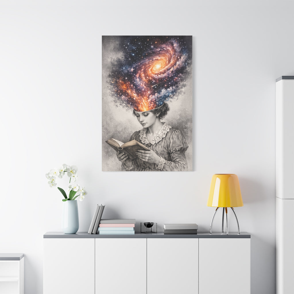 Cosmic Reader Canvas Wall Art | Surreal Galaxy Book Lover Artwork | Vintage Reader & Artist Inspired Print | Literary Fantasy Home Decor - Designity