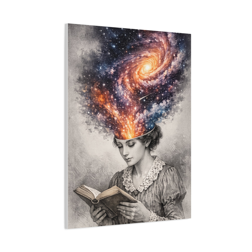 Cosmic Reader Canvas Wall Art | Surreal Galaxy Book Lover Artwork | Vintage Reader & Artist Inspired Print | Literary Fantasy Home Decor - Designity