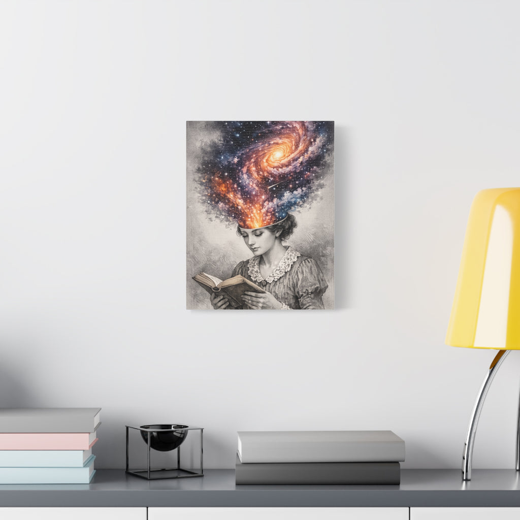 Cosmic Reader Canvas Wall Art | Surreal Galaxy Book Lover Artwork | Vintage Reader & Artist Inspired Print | Literary Fantasy Home Decor - Designity