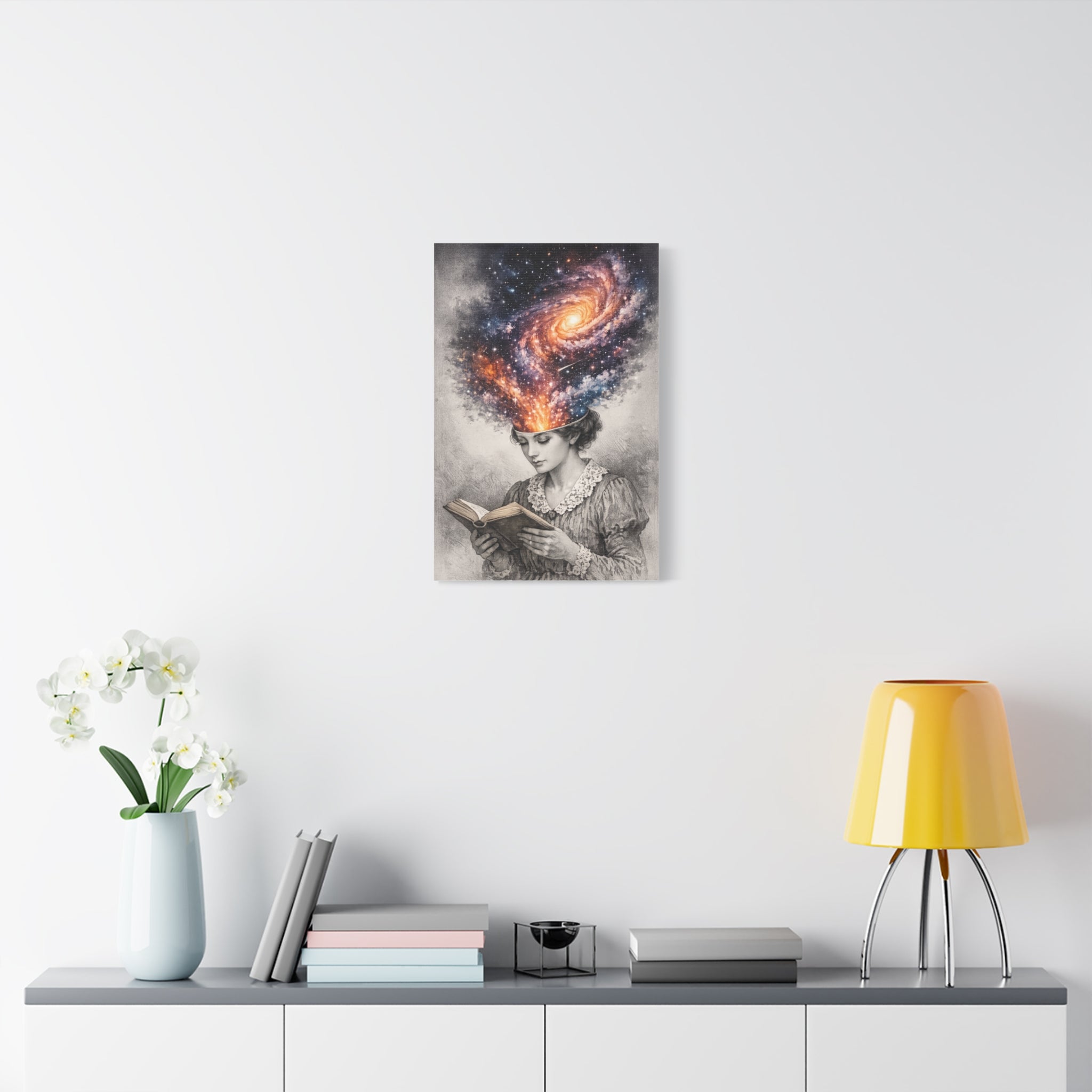 Cosmic Reader Canvas Wall Art | Surreal Galaxy Book Lover Artwork | Vintage Reader & Artist Inspired Print | Literary Fantasy Home Decor - Designity
