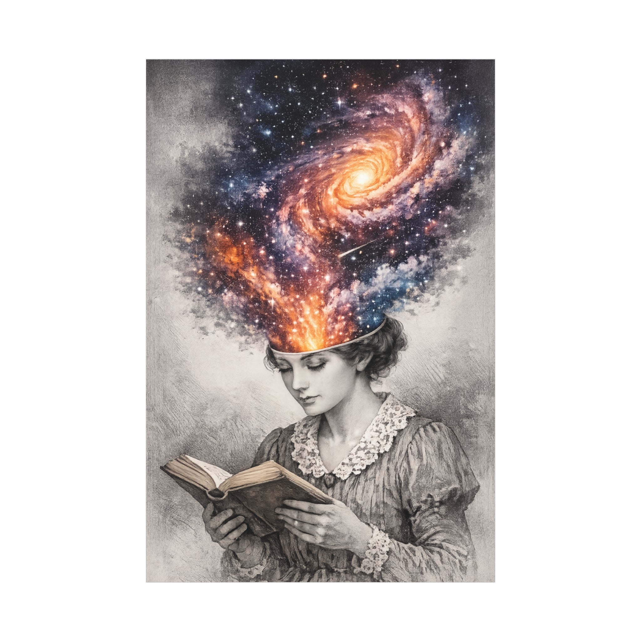 Cosmic Reader Canvas Wall Art | Surreal Galaxy Book Lover Artwork | Vintage Reader & Artist Inspired Print | Literary Fantasy Home Decor - Designity
