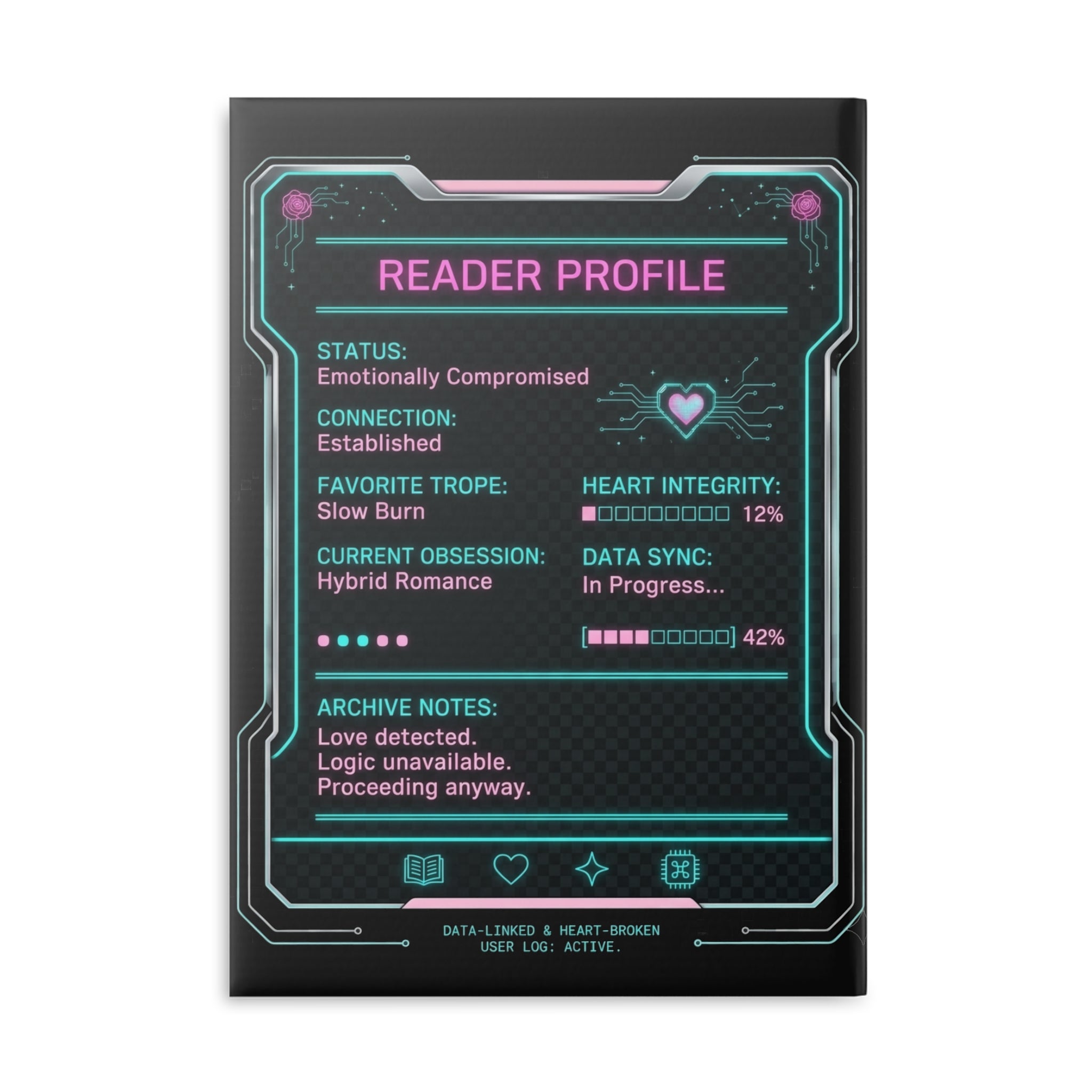 Data-Linked & Heart-Broken Hardcover Notebook | Cozy Sci-Fi Romance Journal | BookTok Reader Gift | Hybrid Romance Reading Journal