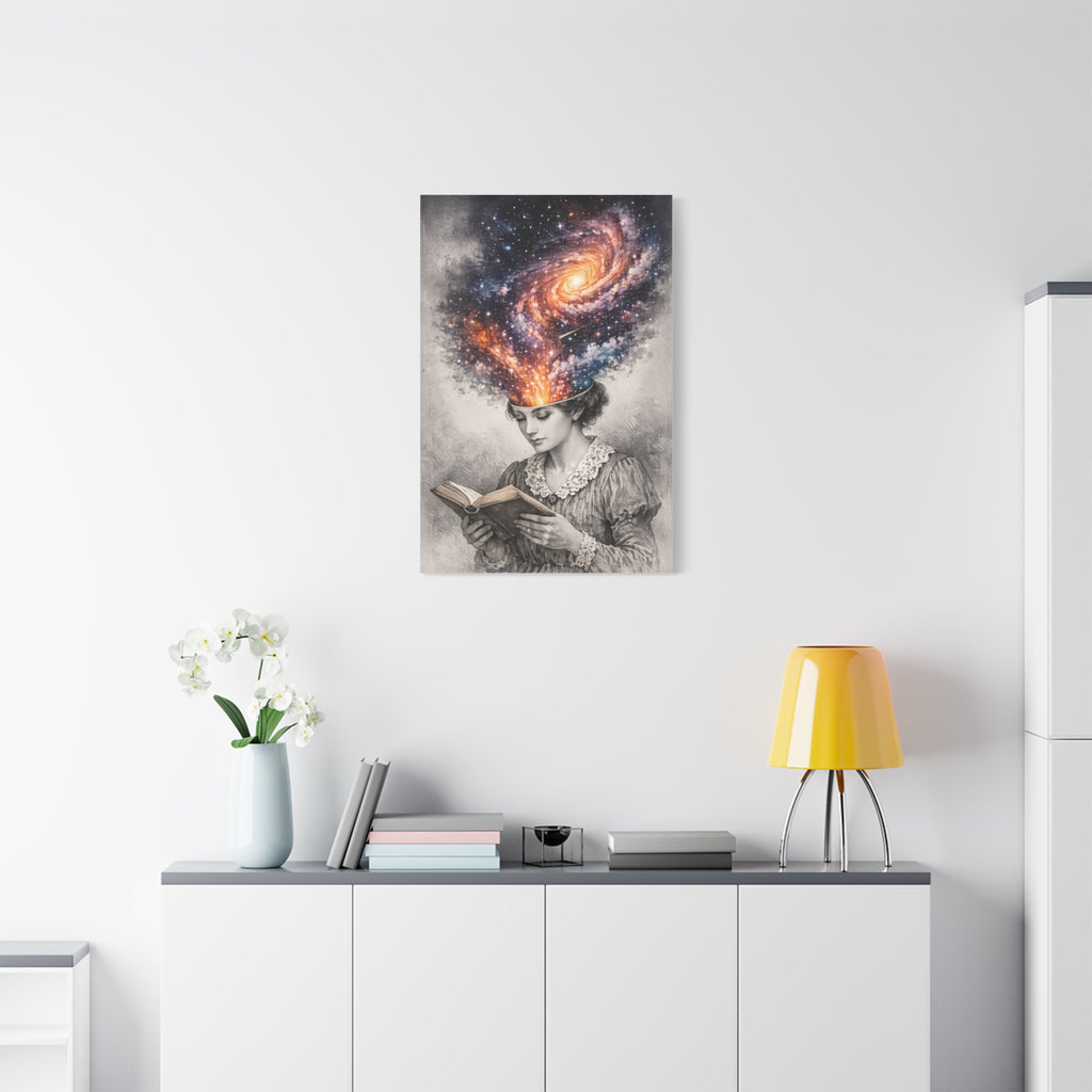 Cosmic Reader Canvas Wall Art | Surreal Galaxy Book Lover Artwork | Vintage Reader & Artist Inspired Print | Literary Fantasy Home Decor - Designity