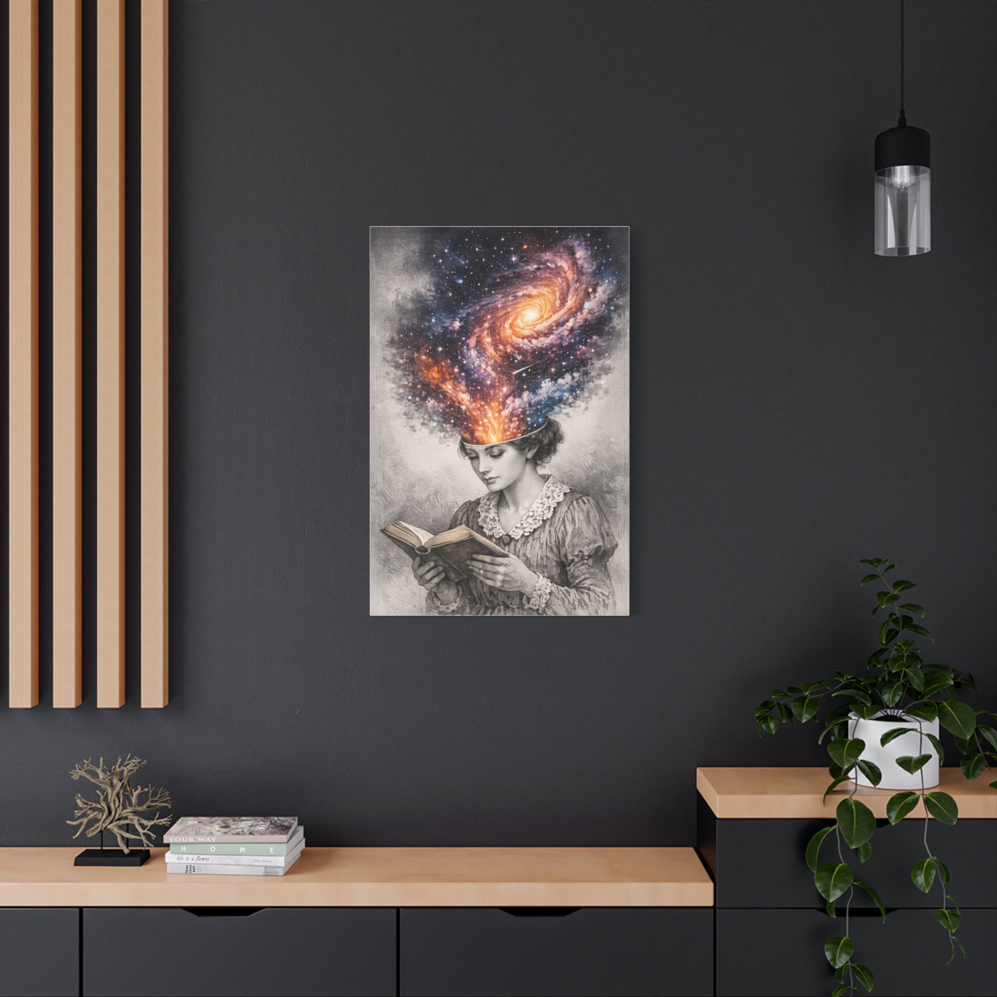 Cosmic Reader Canvas Wall Art | Surreal Galaxy Book Lover Artwork | Vintage Reader & Artist Inspired Print | Literary Fantasy Home Decor - Designity