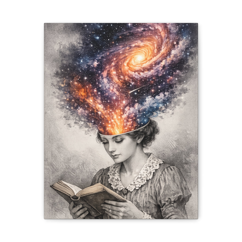 Cosmic Reader Canvas Wall Art | Surreal Galaxy Book Lover Artwork | Vintage Reader & Artist Inspired Print | Literary Fantasy Home Decor - Designity