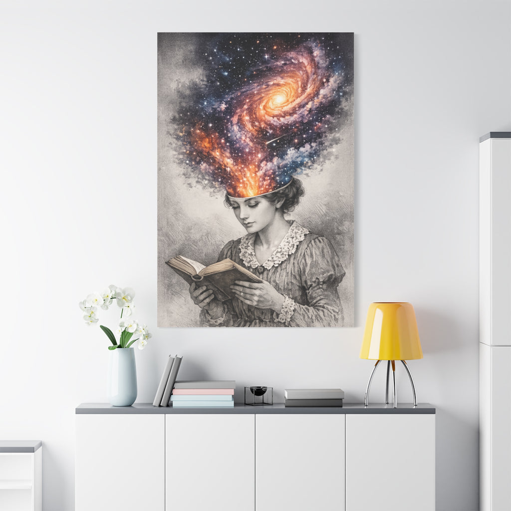 Cosmic Reader Canvas Wall Art | Surreal Galaxy Book Lover Artwork | Vintage Reader & Artist Inspired Print | Literary Fantasy Home Decor - Designity