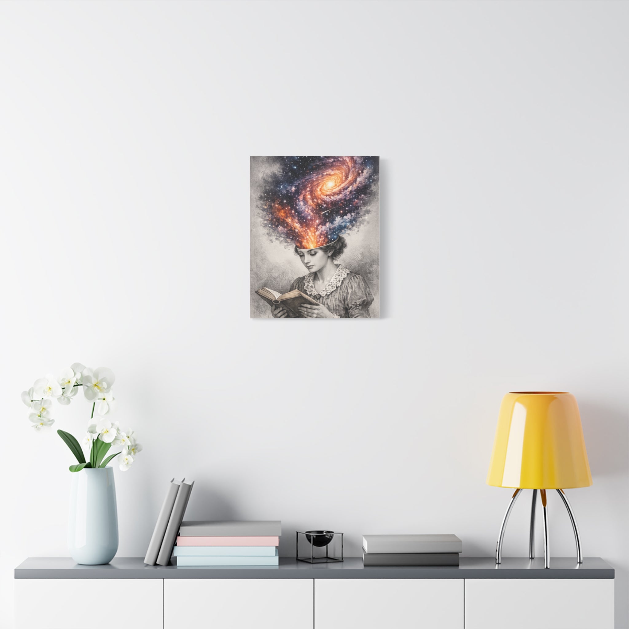 Cosmic Reader Canvas Wall Art | Surreal Galaxy Book Lover Artwork | Vintage Reader & Artist Inspired Print | Literary Fantasy Home Decor - Designity
