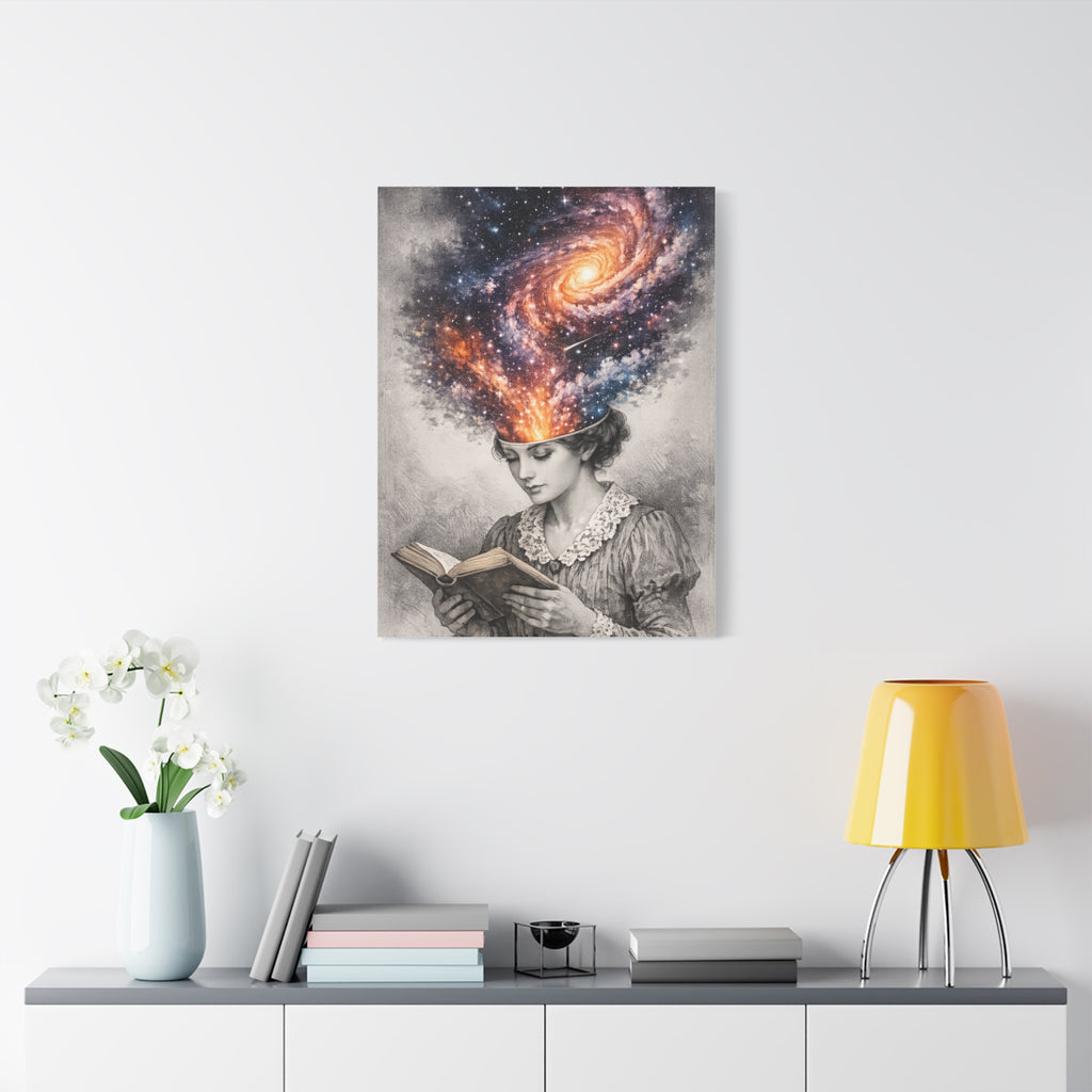 Cosmic Reader Canvas Wall Art | Surreal Galaxy Book Lover Artwork | Vintage Reader & Artist Inspired Print | Literary Fantasy Home Decor - Designity