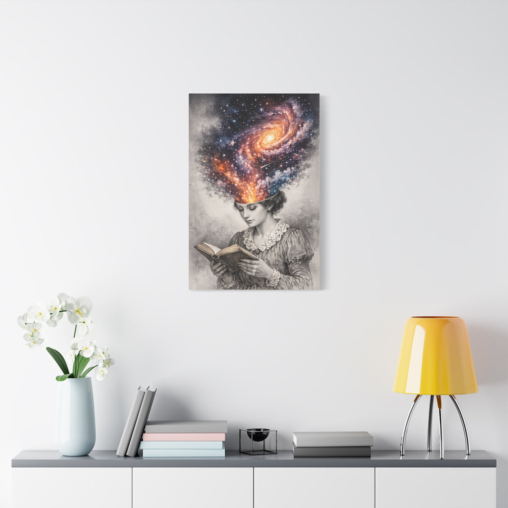 Cosmic Reader Canvas Wall Art | Surreal Galaxy Book Lover Artwork | Vintage Reader & Artist Inspired Print | Literary Fantasy Home Decor - Designity