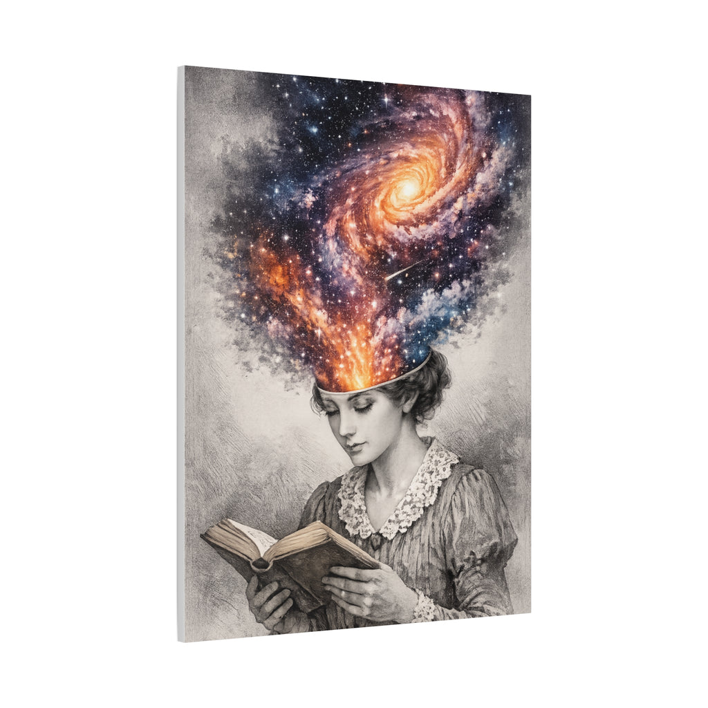 Cosmic Reader Canvas Wall Art | Surreal Galaxy Book Lover Artwork | Vintage Reader & Artist Inspired Print | Literary Fantasy Home Decor - Designity