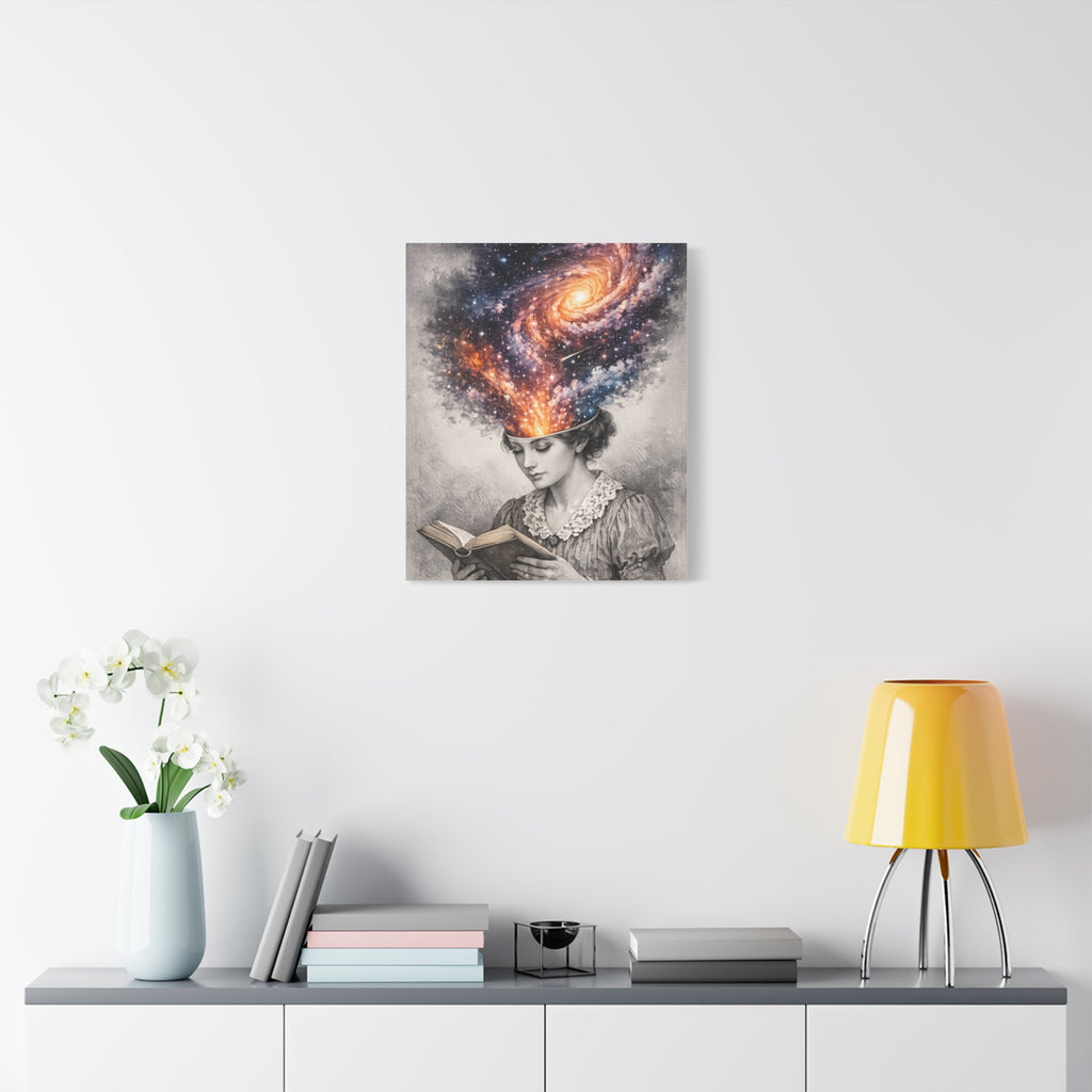 Cosmic Reader Canvas Wall Art | Surreal Galaxy Book Lover Artwork | Vintage Reader & Artist Inspired Print | Literary Fantasy Home Decor - Designity