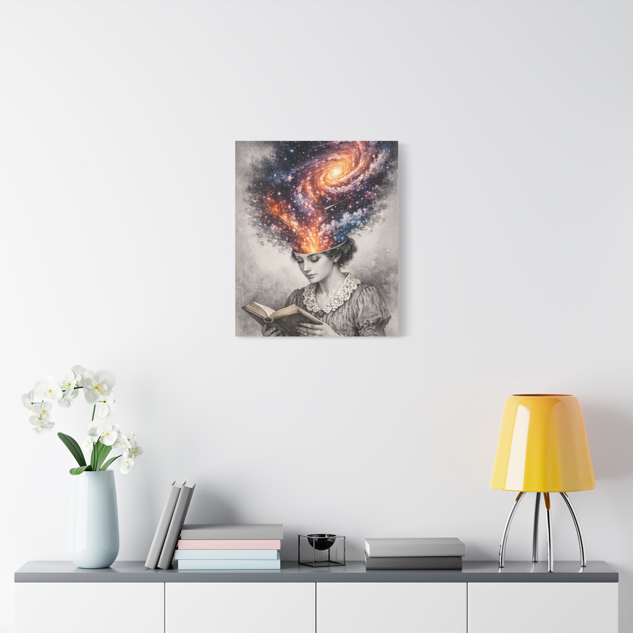 Cosmic Reader Canvas Wall Art | Surreal Galaxy Book Lover Artwork | Vintage Reader & Artist Inspired Print | Literary Fantasy Home Decor - Designity