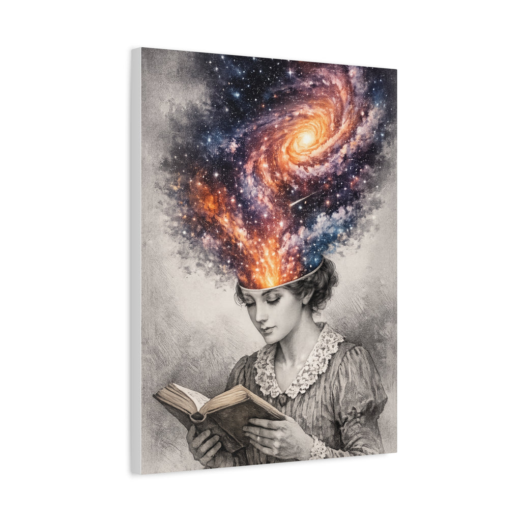 Cosmic Reader Canvas Wall Art | Surreal Galaxy Book Lover Artwork | Vintage Reader & Artist Inspired Print | Literary Fantasy Home Decor - Designity