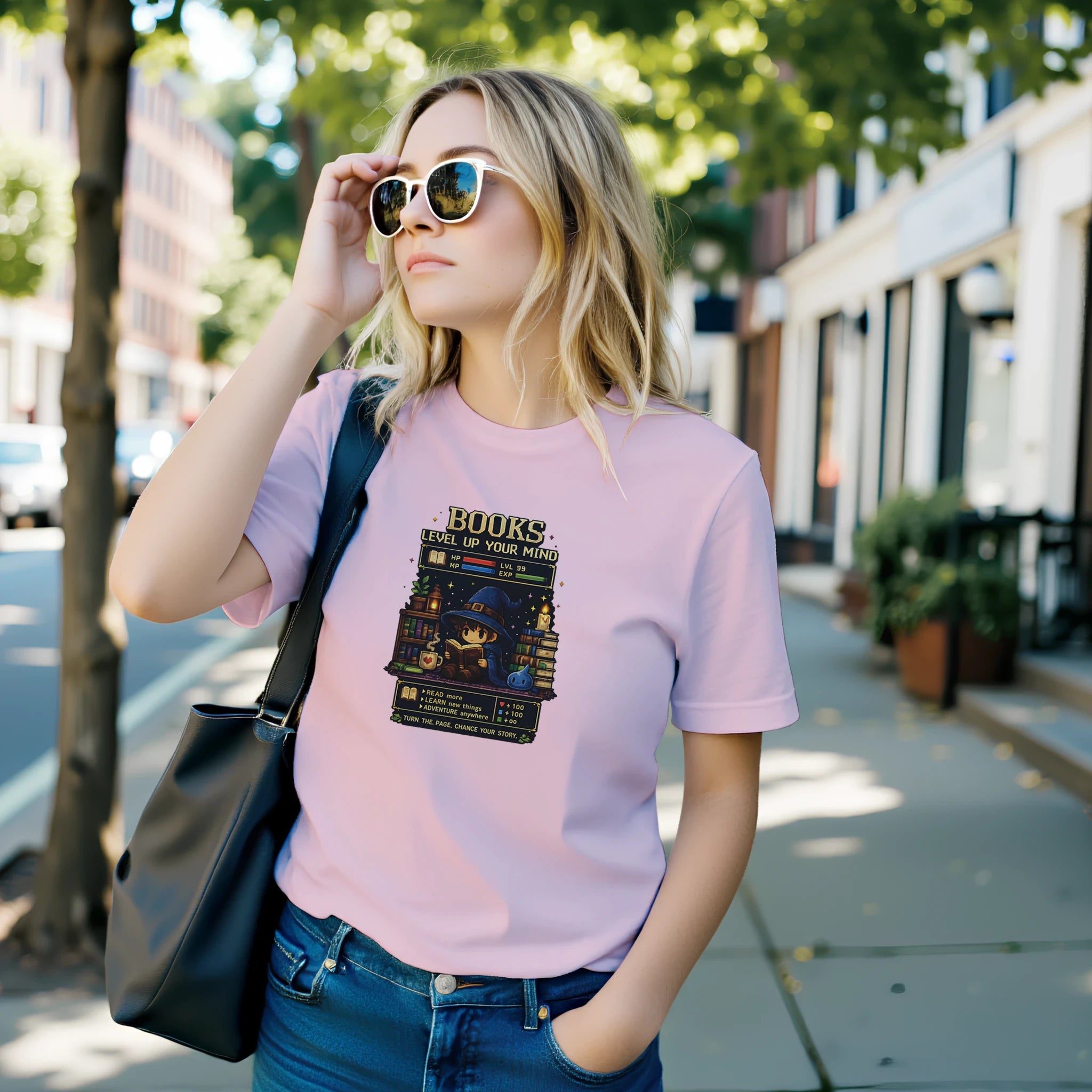 Books Level Up Your Mind T-Shirt | Pixel RPG Book Lover Tee | Gamer Reader Graphic Shirt - Designity