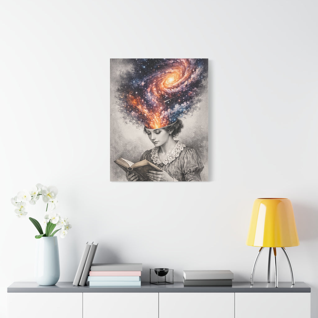 Cosmic Reader Canvas Wall Art | Surreal Galaxy Book Lover Artwork | Vintage Reader & Artist Inspired Print | Literary Fantasy Home Decor - Designity