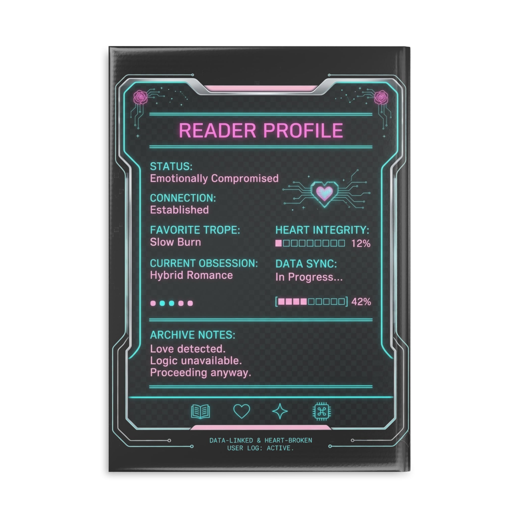 Data-Linked & Heart-Broken Hardcover Notebook | Cozy Sci-Fi Romance Journal | BookTok Reader Gift | Hybrid Romance Reading Journal