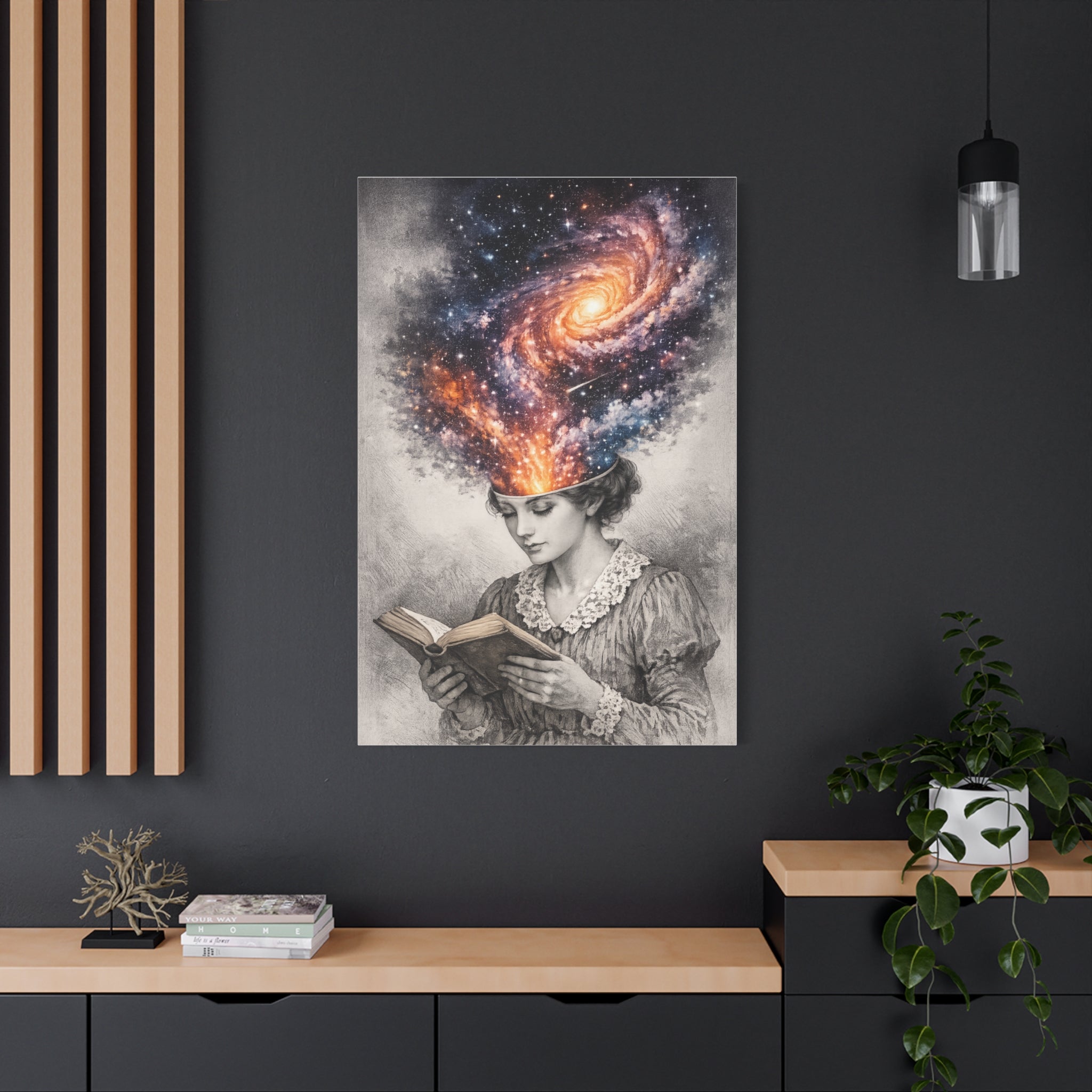 Cosmic Reader Canvas Wall Art | Surreal Galaxy Book Lover Artwork | Vintage Reader & Artist Inspired Print | Literary Fantasy Home Decor - Designity