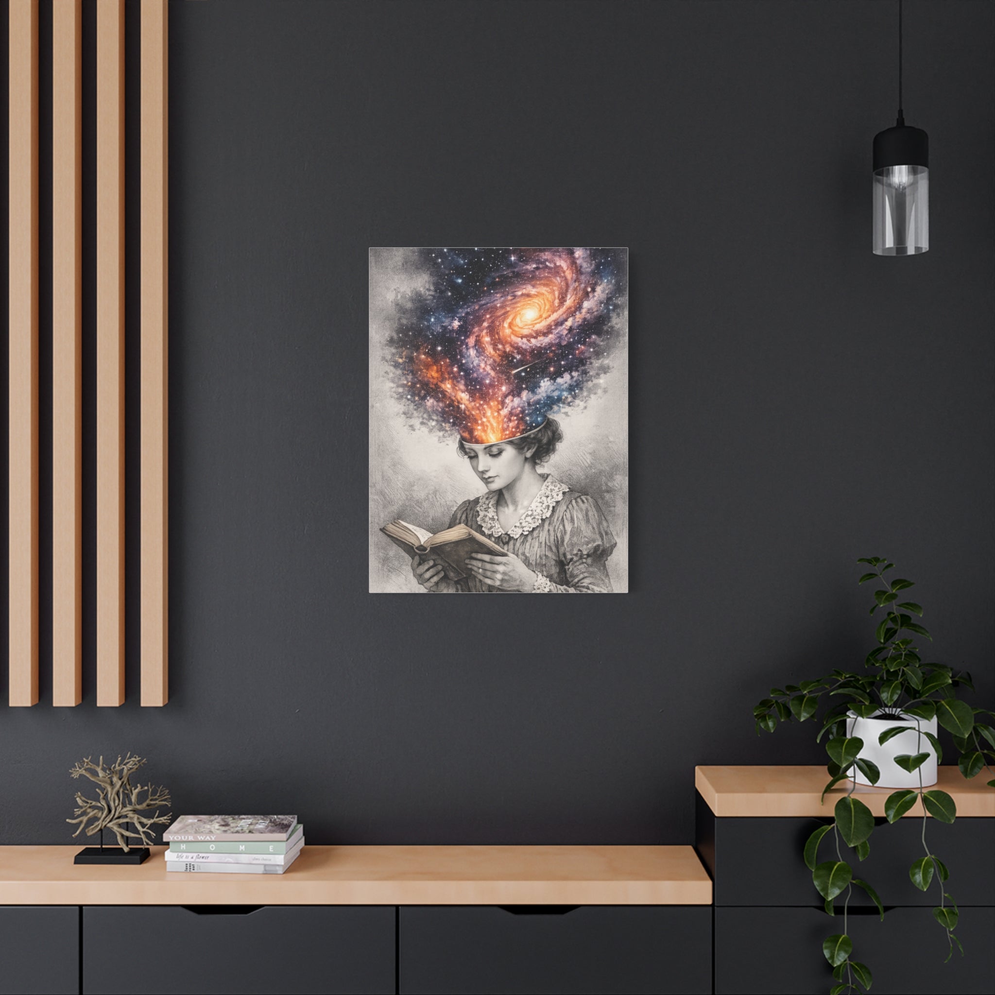 Cosmic Reader Canvas Wall Art | Surreal Galaxy Book Lover Artwork | Vintage Reader & Artist Inspired Print | Literary Fantasy Home Decor - Designity