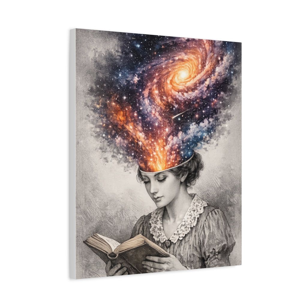 Cosmic Reader Canvas Wall Art | Surreal Galaxy Book Lover Artwork | Vintage Reader & Artist Inspired Print | Literary Fantasy Home Decor - Designity