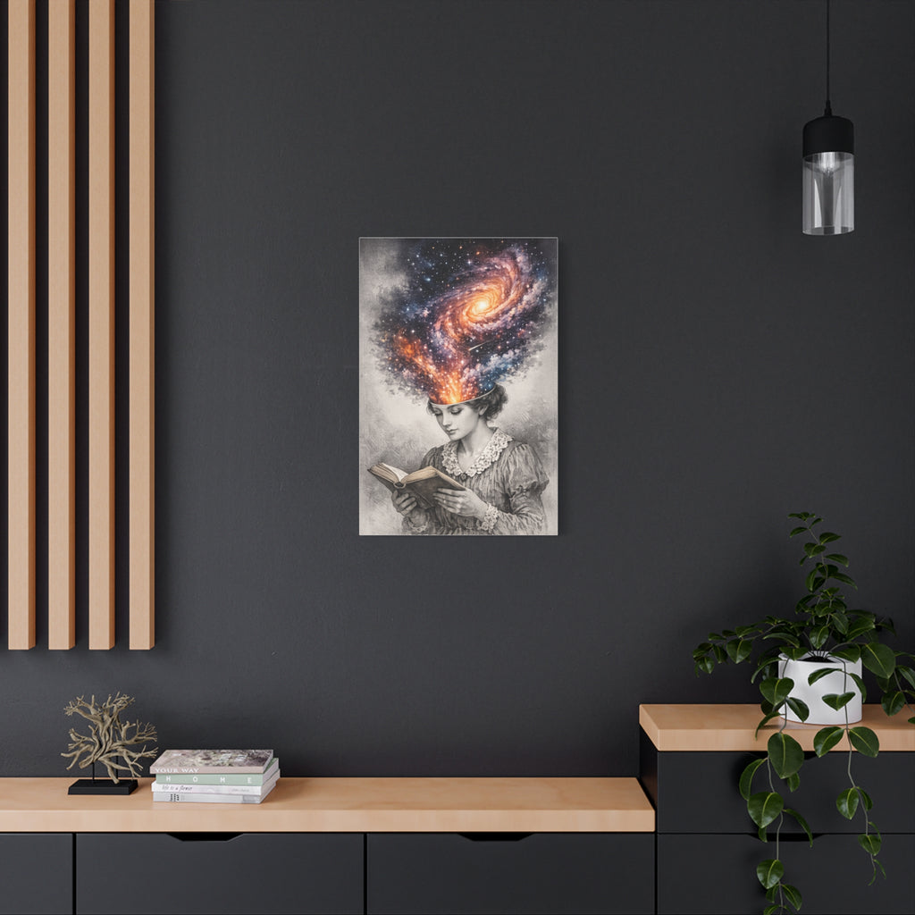 Cosmic Reader Canvas Wall Art | Surreal Galaxy Book Lover Artwork | Vintage Reader & Artist Inspired Print | Literary Fantasy Home Decor - Designity