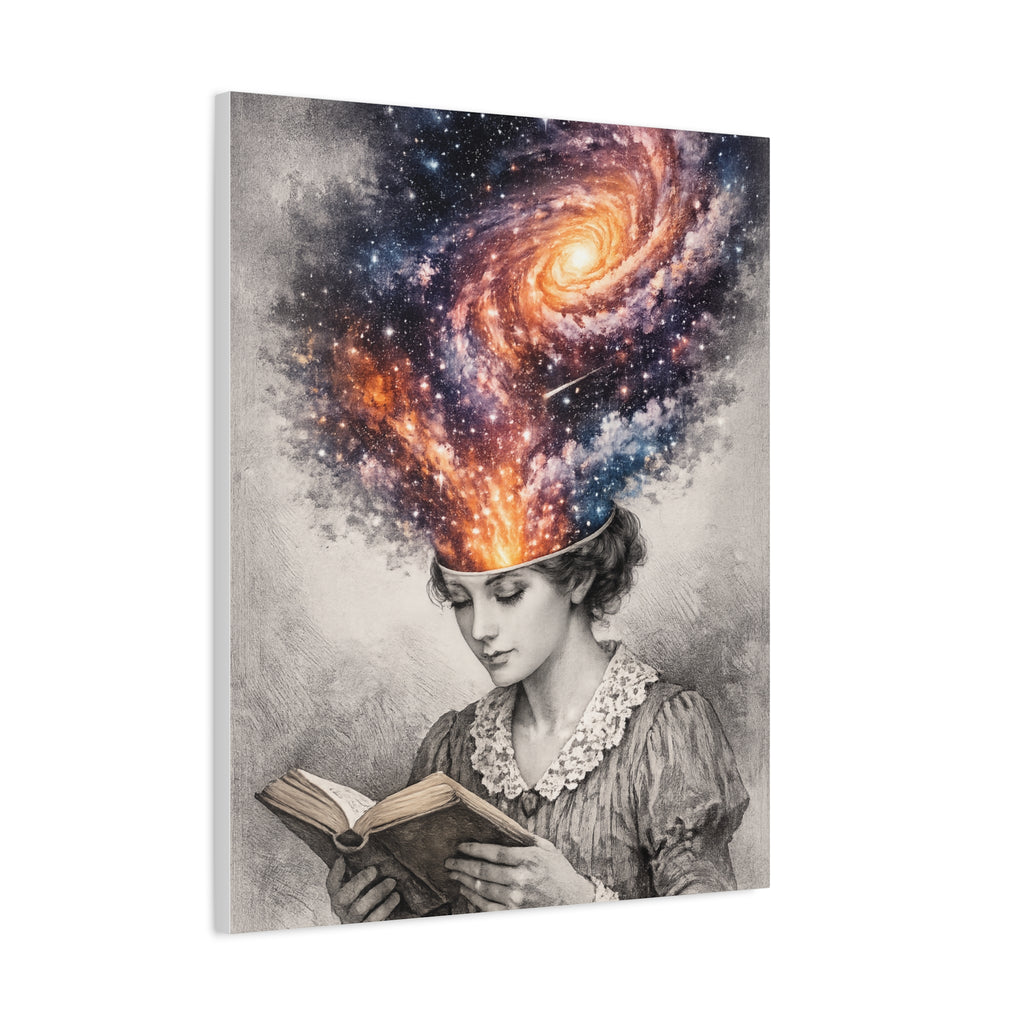 Cosmic Reader Canvas Wall Art | Surreal Galaxy Book Lover Artwork | Vintage Reader & Artist Inspired Print | Literary Fantasy Home Decor - Designity