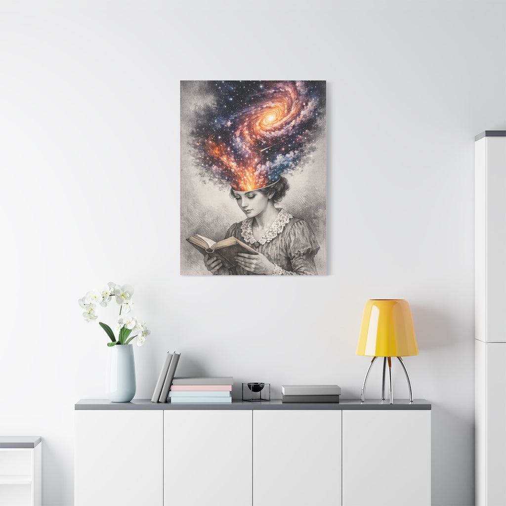 Cosmic Reader Canvas Wall Art | Surreal Galaxy Book Lover Artwork | Vintage Reader & Artist Inspired Print | Literary Fantasy Home Decor - Designity