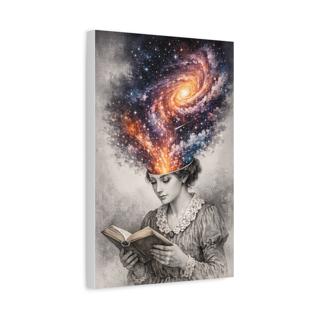 Cosmic Reader Canvas Wall Art | Surreal Galaxy Book Lover Artwork | Vintage Reader & Artist Inspired Print | Literary Fantasy Home Decor - Designity