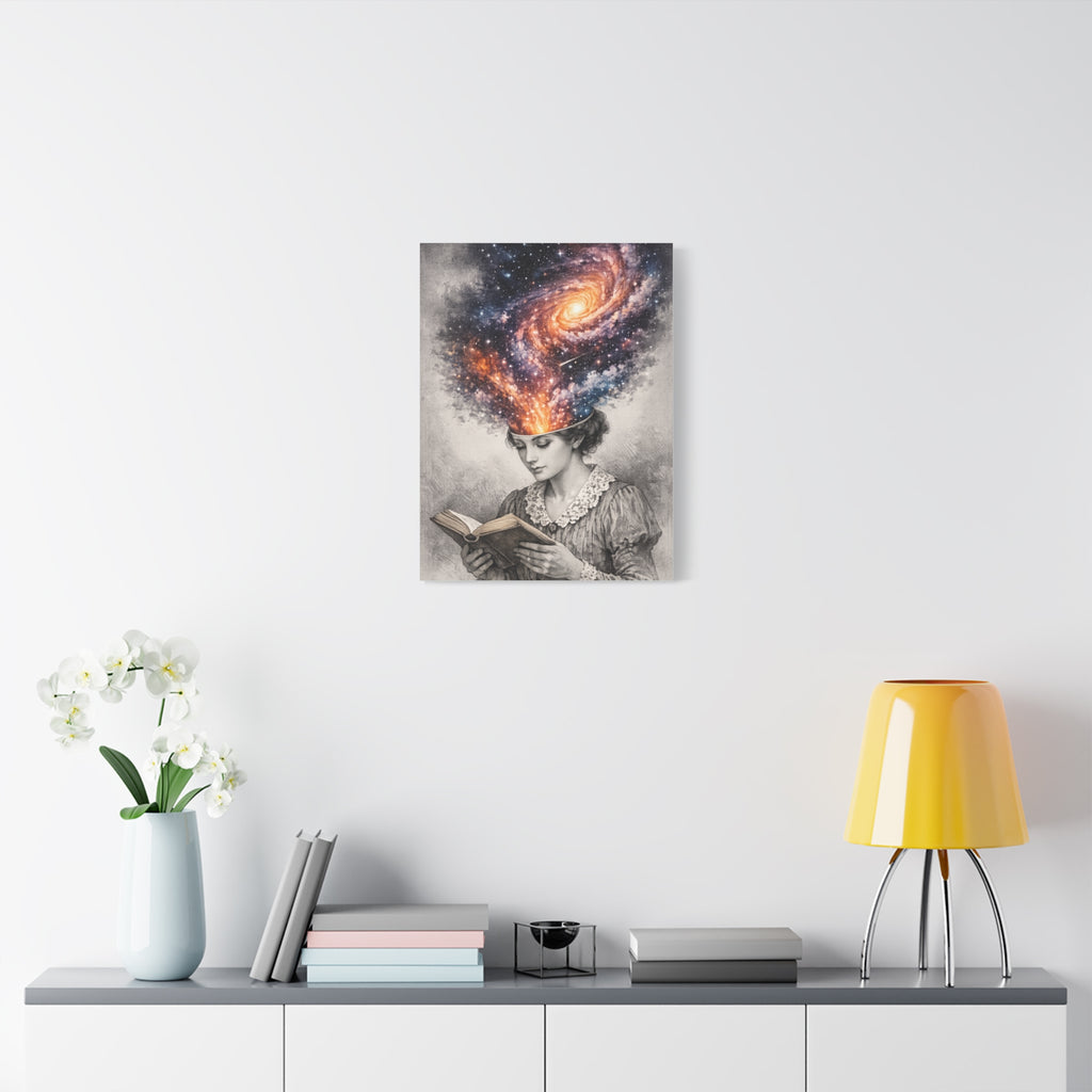 Cosmic Reader Canvas Wall Art | Surreal Galaxy Book Lover Artwork | Vintage Reader & Artist Inspired Print | Literary Fantasy Home Decor - Designity