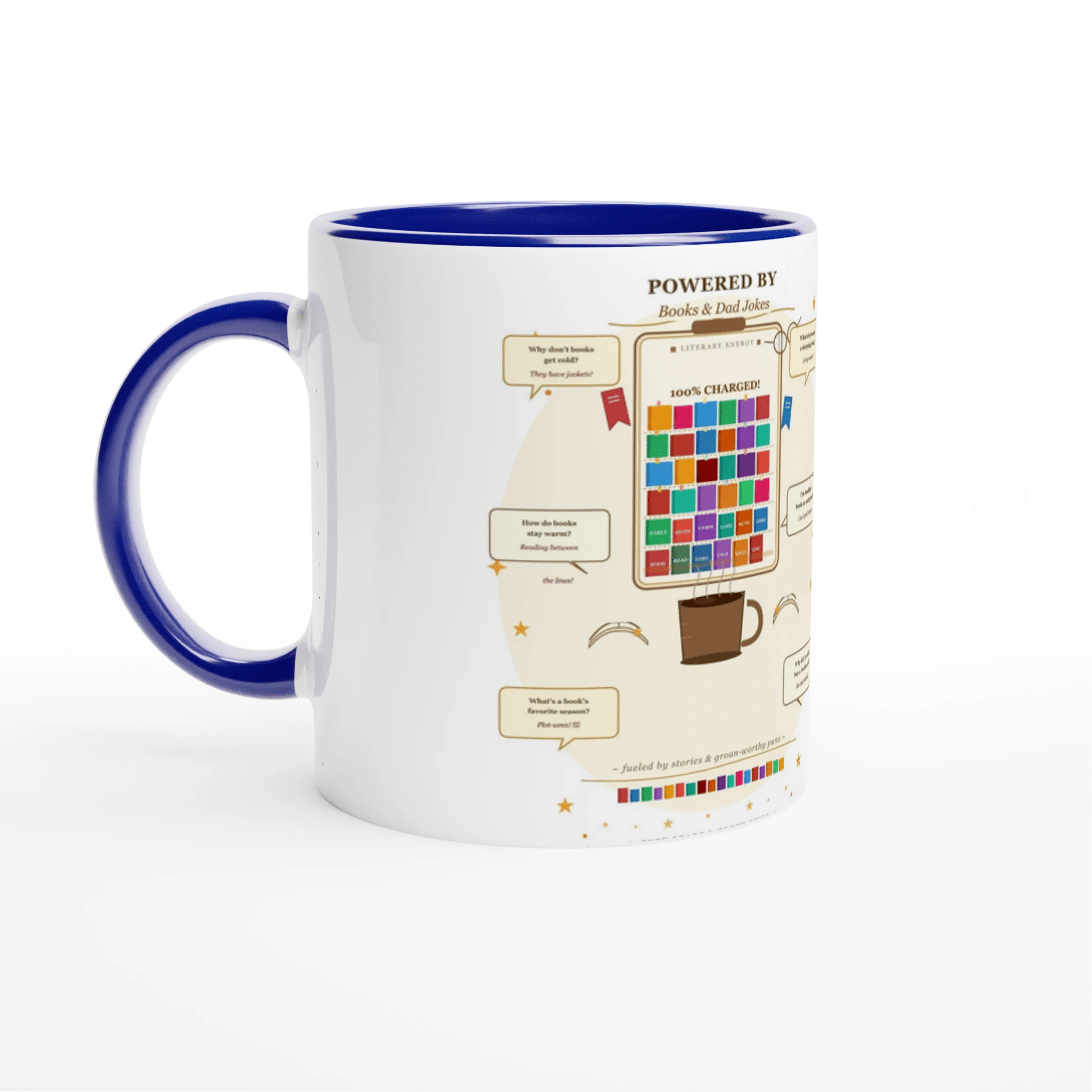 Powered by Books and Dad Jokes Ceramic Coffee Mug - 11oz Novelty Mug - Designity