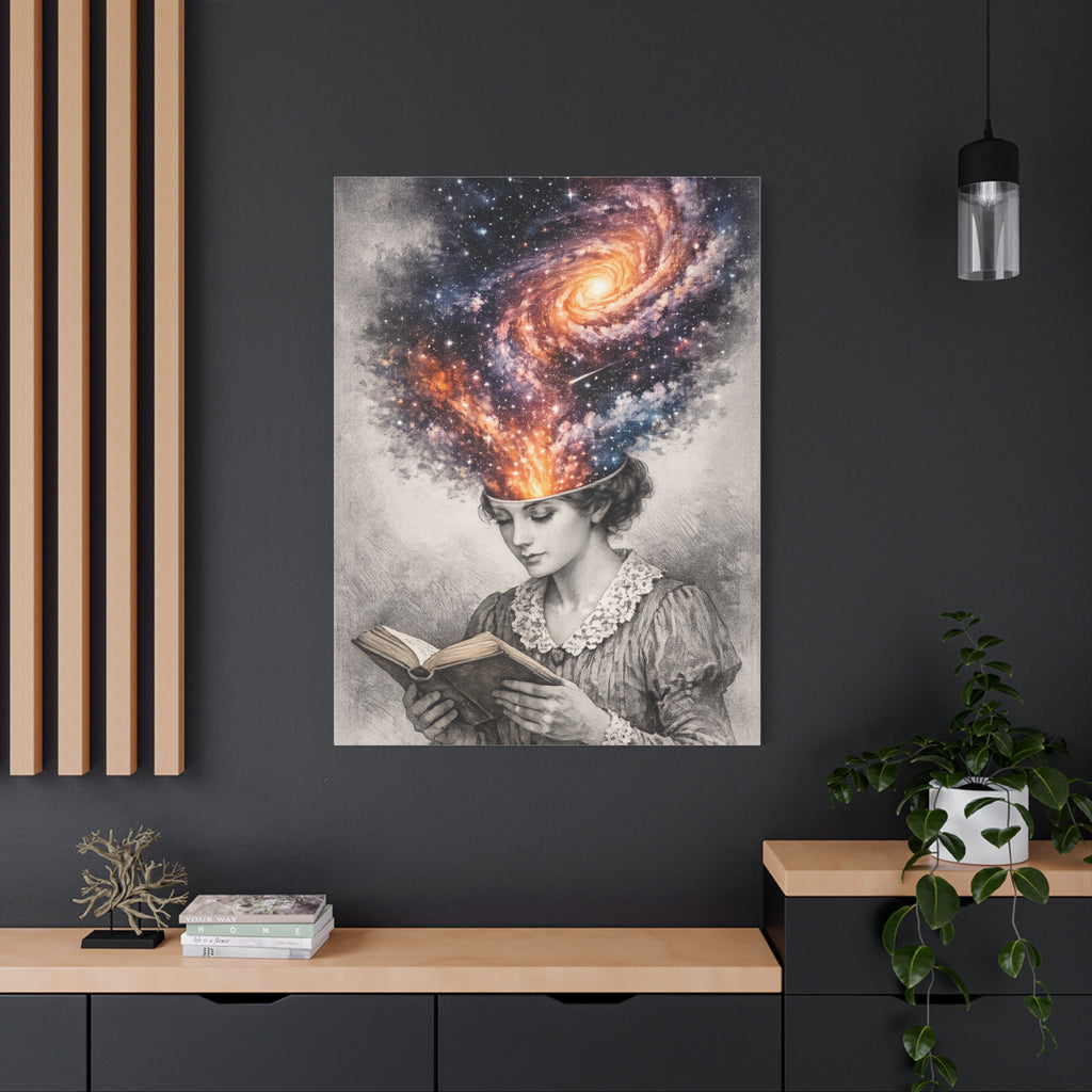 Cosmic Reader Canvas Wall Art | Surreal Galaxy Book Lover Artwork | Vintage Reader & Artist Inspired Print | Literary Fantasy Home Decor - Designity