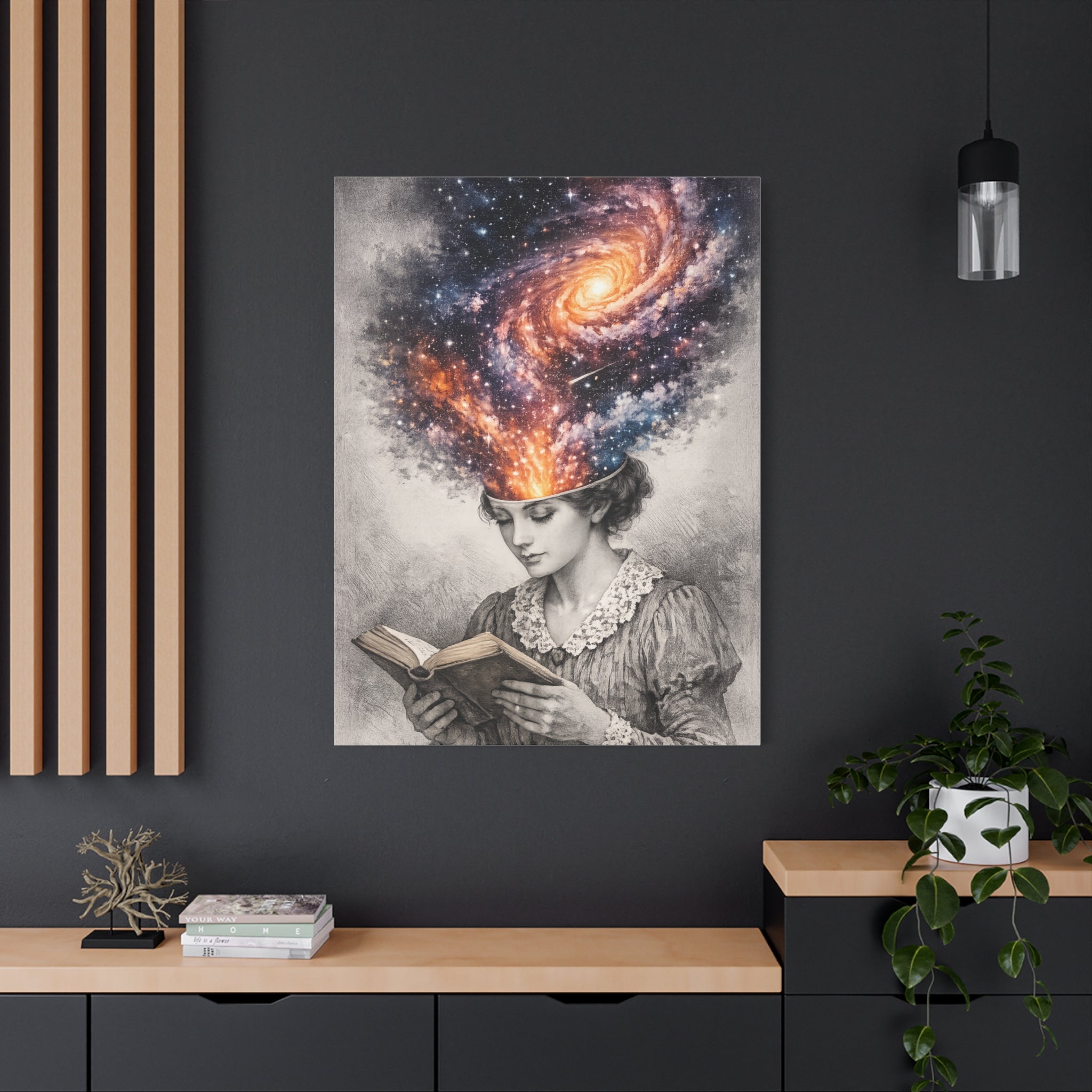 Cosmic Reader Canvas Wall Art | Surreal Galaxy Book Lover Artwork | Vintage Reader & Artist Inspired Print | Literary Fantasy Home Decor - Designity