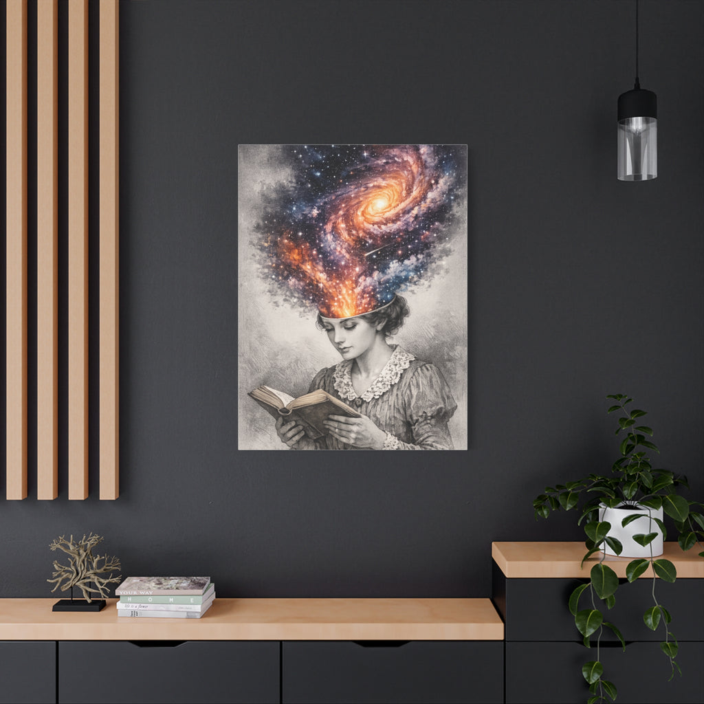 Cosmic Reader Canvas Wall Art | Surreal Galaxy Book Lover Artwork | Vintage Reader & Artist Inspired Print | Literary Fantasy Home Decor - Designity