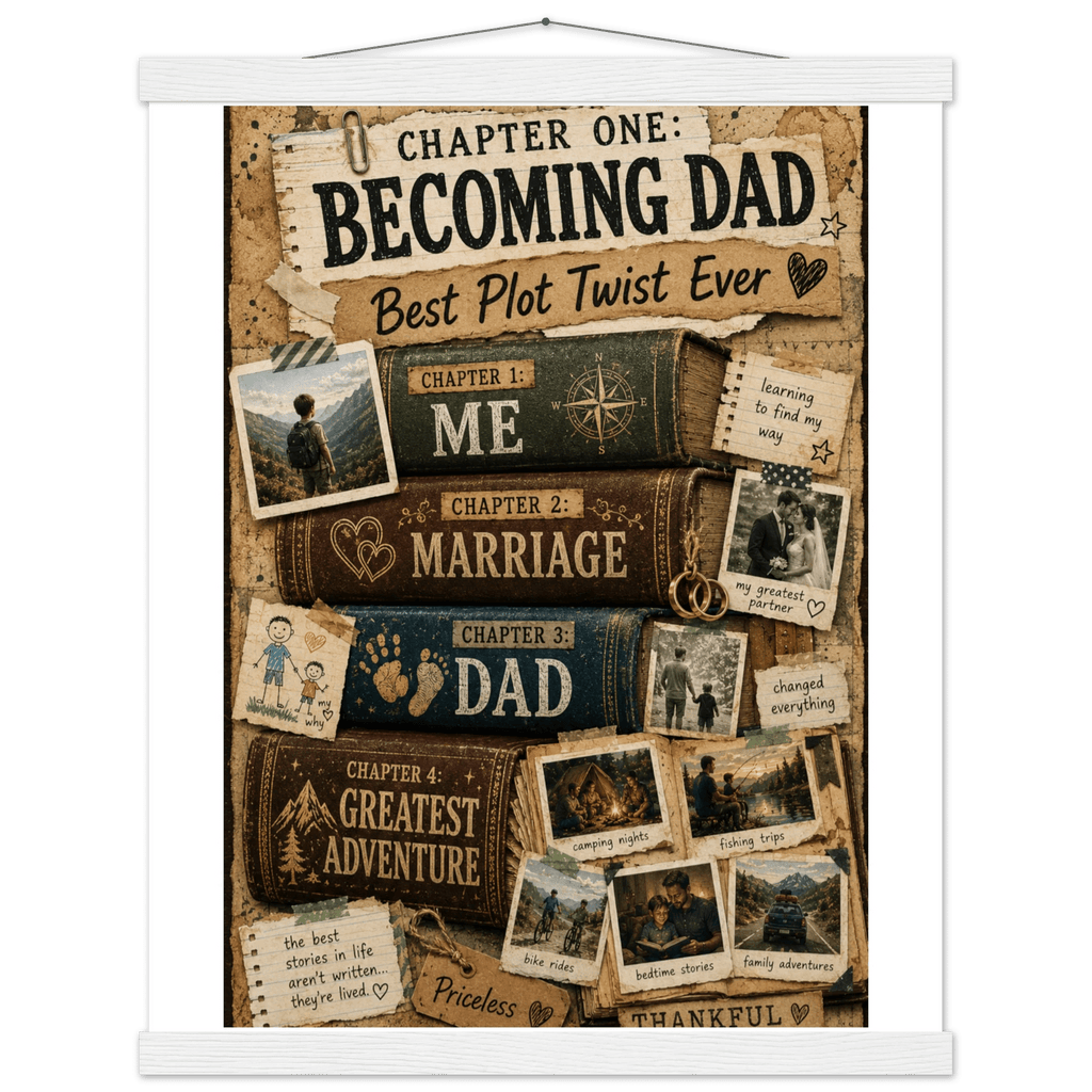 Vintage Book Spines Family Story Poster with Pine Wood Hanger - Designity