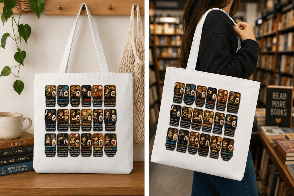 Bento Box Book Genre Tote Bag – Cute Bookworm Gift - Designity