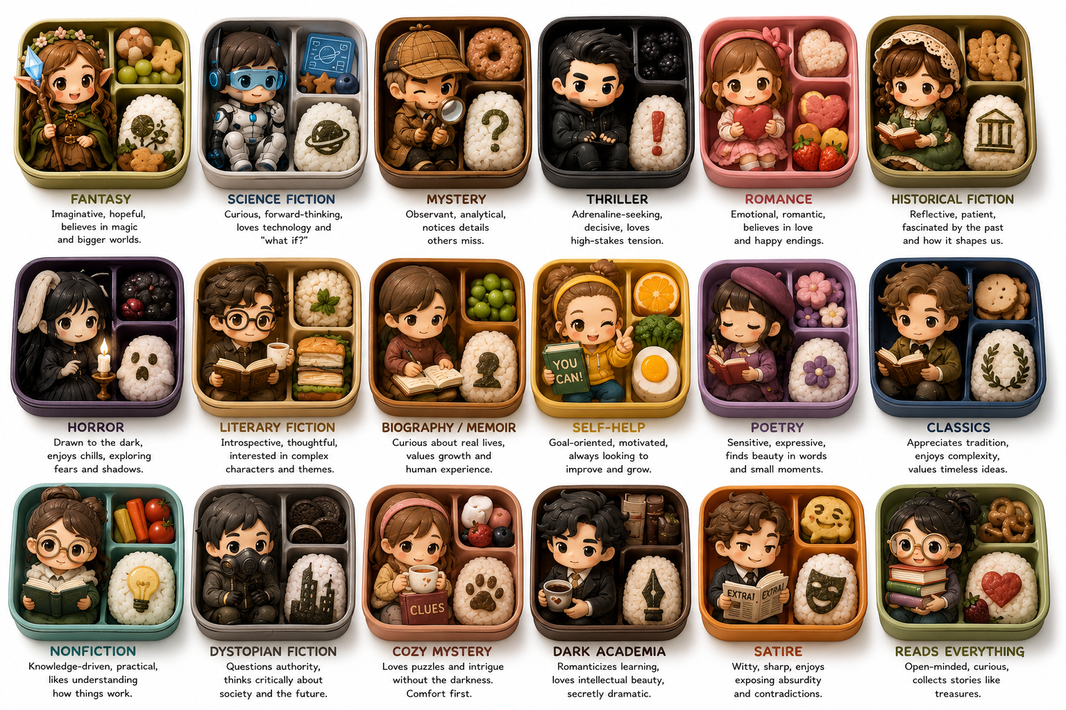 Bento Box Book Genre Tote Bag – Cute Bookworm Gift - Designity